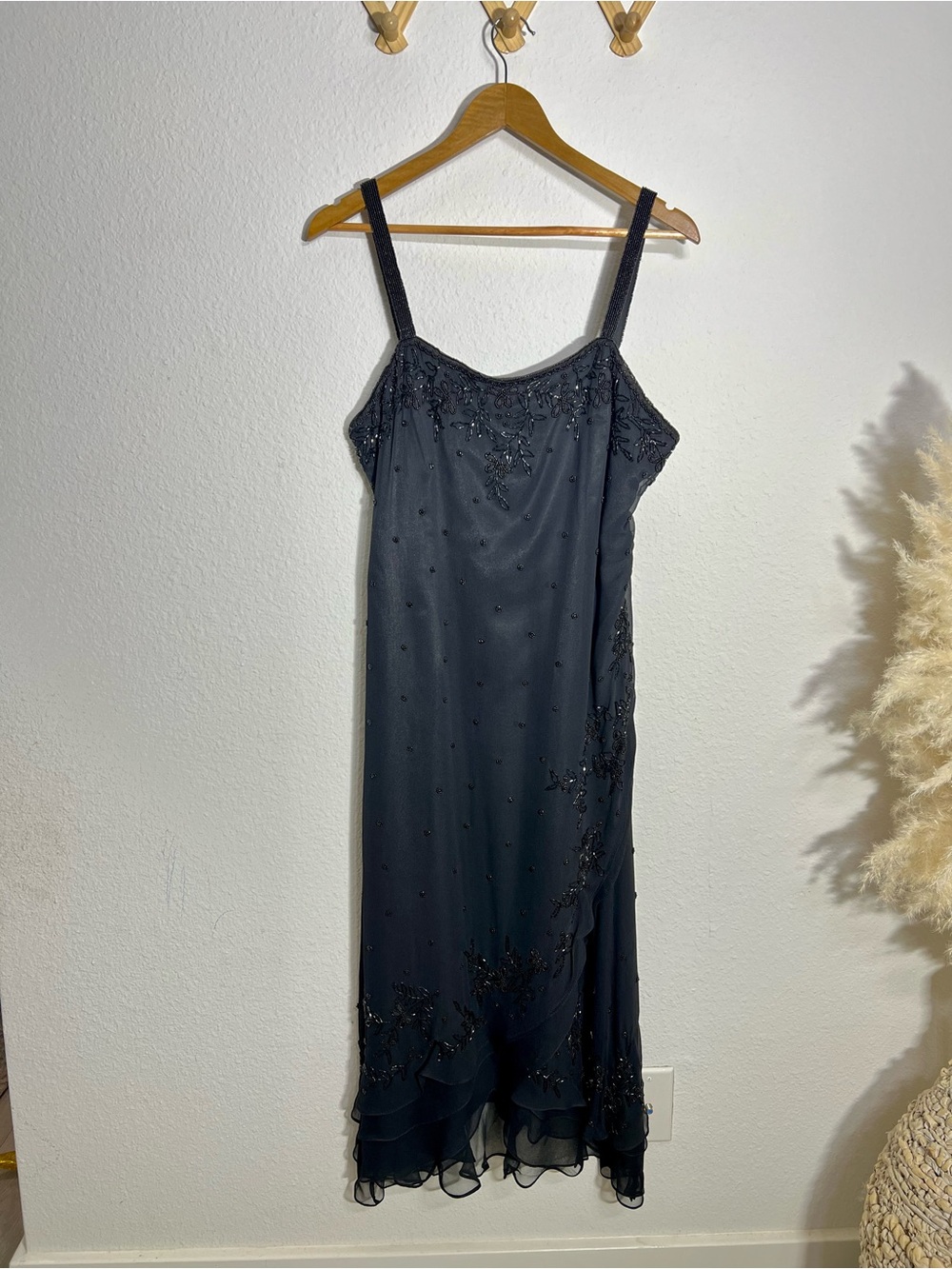 SCALA • black beaded vintage Y2K silk asymmetrical whimsigoth dress